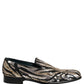 Gold Striped Sequin Embellished Loafer Shoes