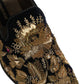 Black Gold Embroidery Dress Loafers Shoes