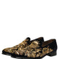 Black Gold Embroidery Dress Loafers Shoes