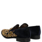 Black Gold Embroidery Dress Loafers Shoes