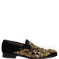 Black Gold Embroidery Dress Loafers Shoes