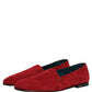 Red Suede Logo Slip On Flats Loafers Shoes
