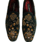 Green Floral Embroidery Dress Loafers Shoes