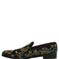 Green Floral Embroidery Dress Loafers Shoes