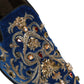 Blue Velvet Embellished Dress Loafers Shoes