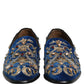 Blue Velvet Embellished Dress Loafers Shoes