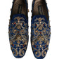 Blue Velvet Embellished Dress Loafers Shoes