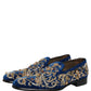 Blue Velvet Embellished Dress Loafers Shoes