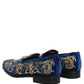 Blue Velvet Embellished Dress Loafers Shoes