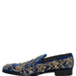 Blue Velvet Embellished Dress Loafers Shoes