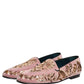 Pink Velvet Floral Embroidery Loafers Shoes