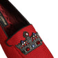 Red Crown Embellished Dress Loafers Shoes