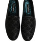 Black Glitter Brocade Men Dress Loafers Shoes