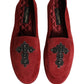 Red Suede Cross Slip On Dress Loafers Shoes