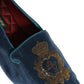 Blue Velvet Crown Embroidery Loafers Shoes