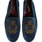 Blue Velvet Crown Embroidery Loafers Shoes
