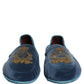 Blue Velvet Crown Embroidery Loafers Shoes
