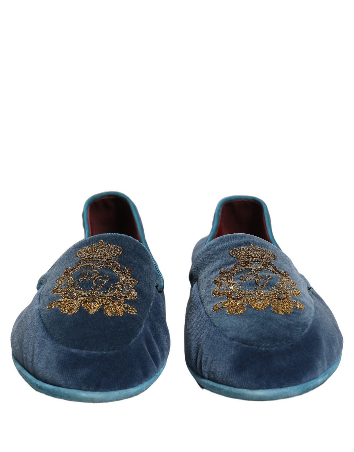 Blue Velvet Crown Embroidery Loafers Shoes
