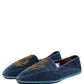Blue Velvet Crown Embroidery Loafers Shoes