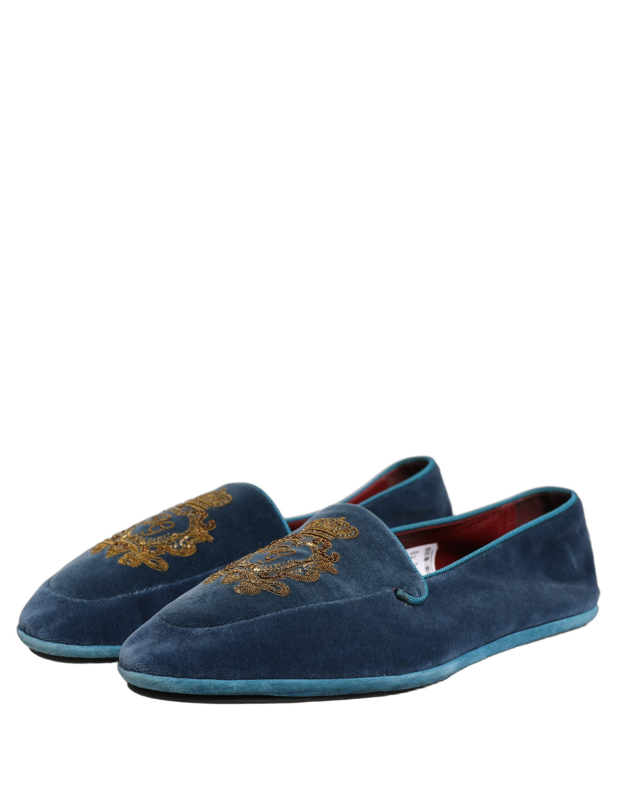 Blue Velvet Crown Embroidery Loafers Shoes