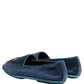 Blue Velvet Crown Embroidery Loafers Shoes