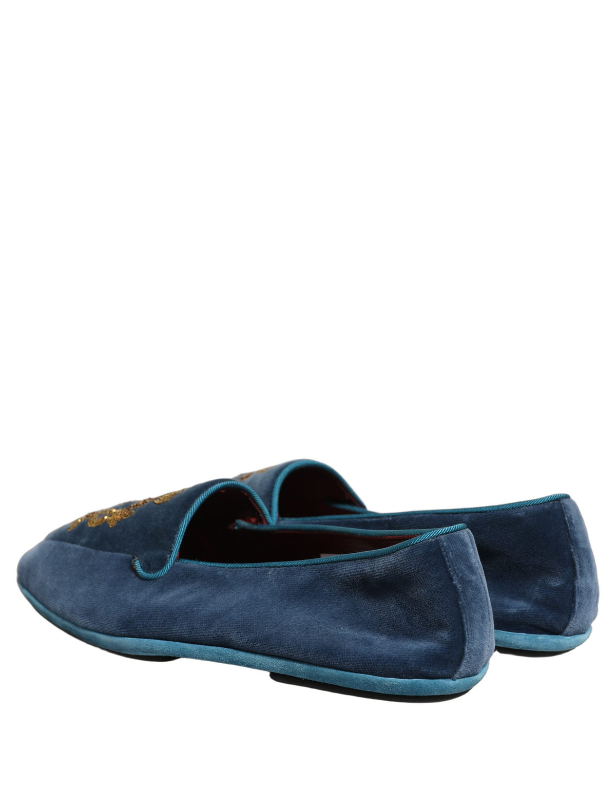 Blue Velvet Crown Embroidery Loafers Shoes