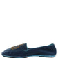 Blue Velvet Crown Embroidery Loafers Shoes