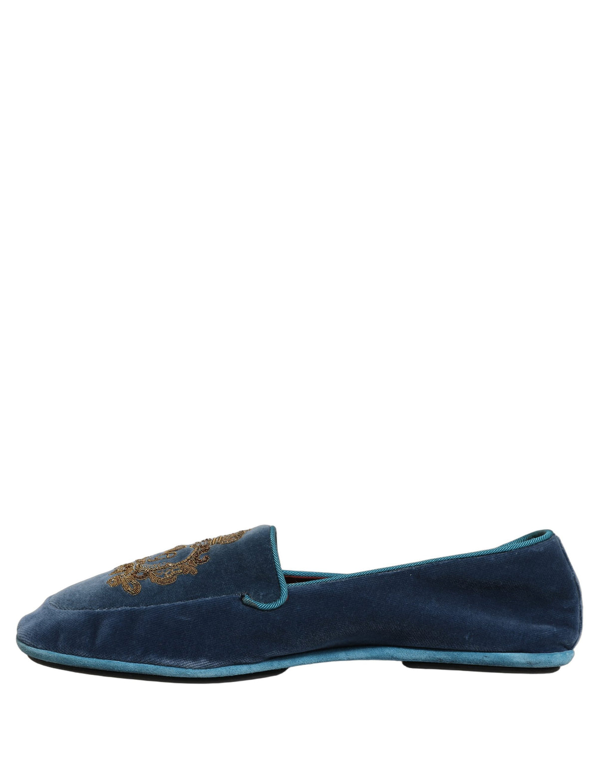 Blue Velvet Crown Embroidery Loafers Shoes