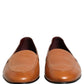 Brown Leather Logo Slip On Men Loafers Shoes