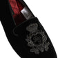Black Velvet Crown Embroidery Loafers Shoes