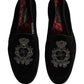 Black Velvet Crown Embroidery Loafers Shoes