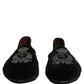 Black Velvet Crown Embroidery Loafers Shoes