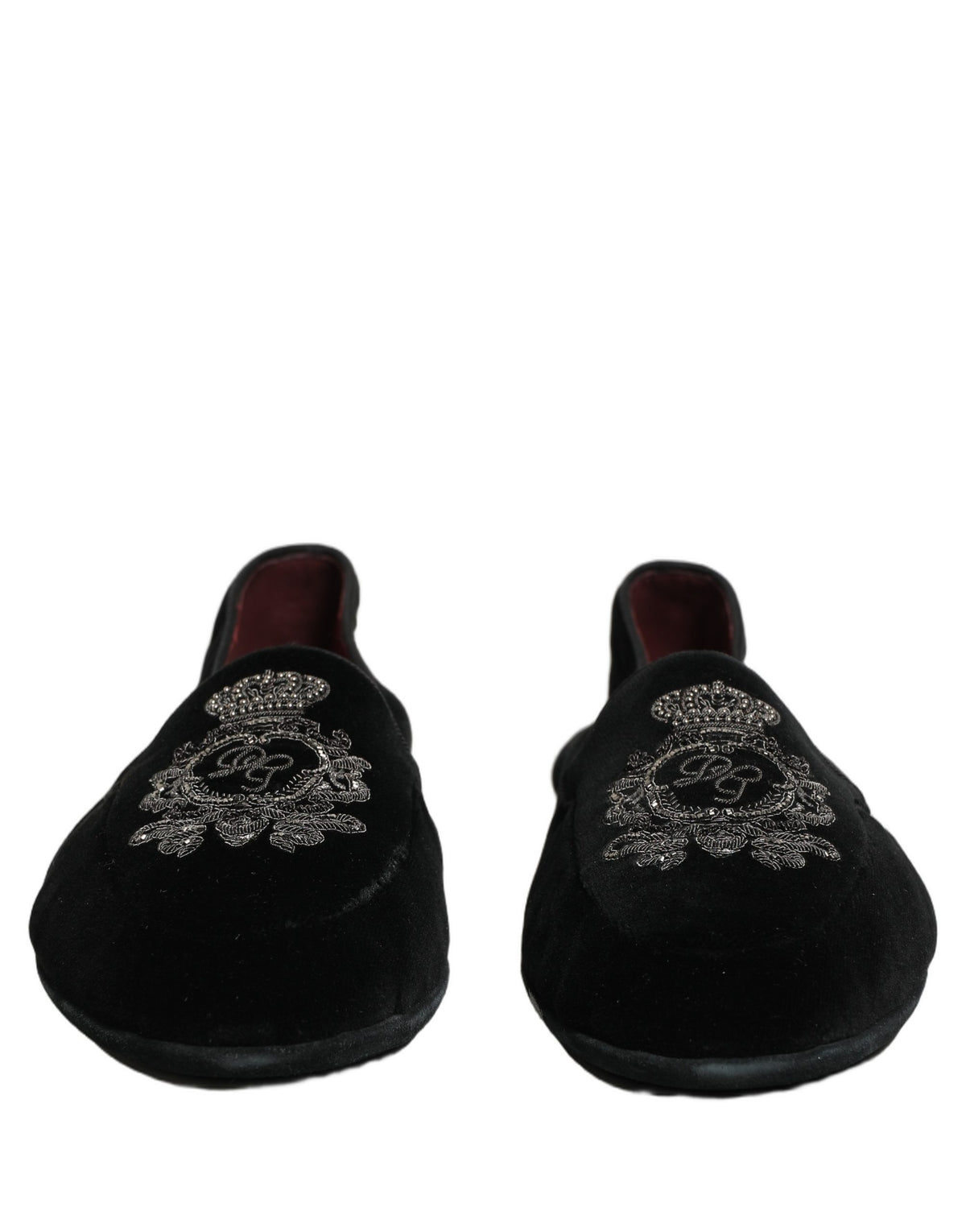 Black Velvet Crown Embroidery Loafers Shoes