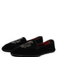 Black Velvet Crown Embroidery Loafers Shoes