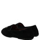 Black Velvet Crown Embroidery Loafers Shoes