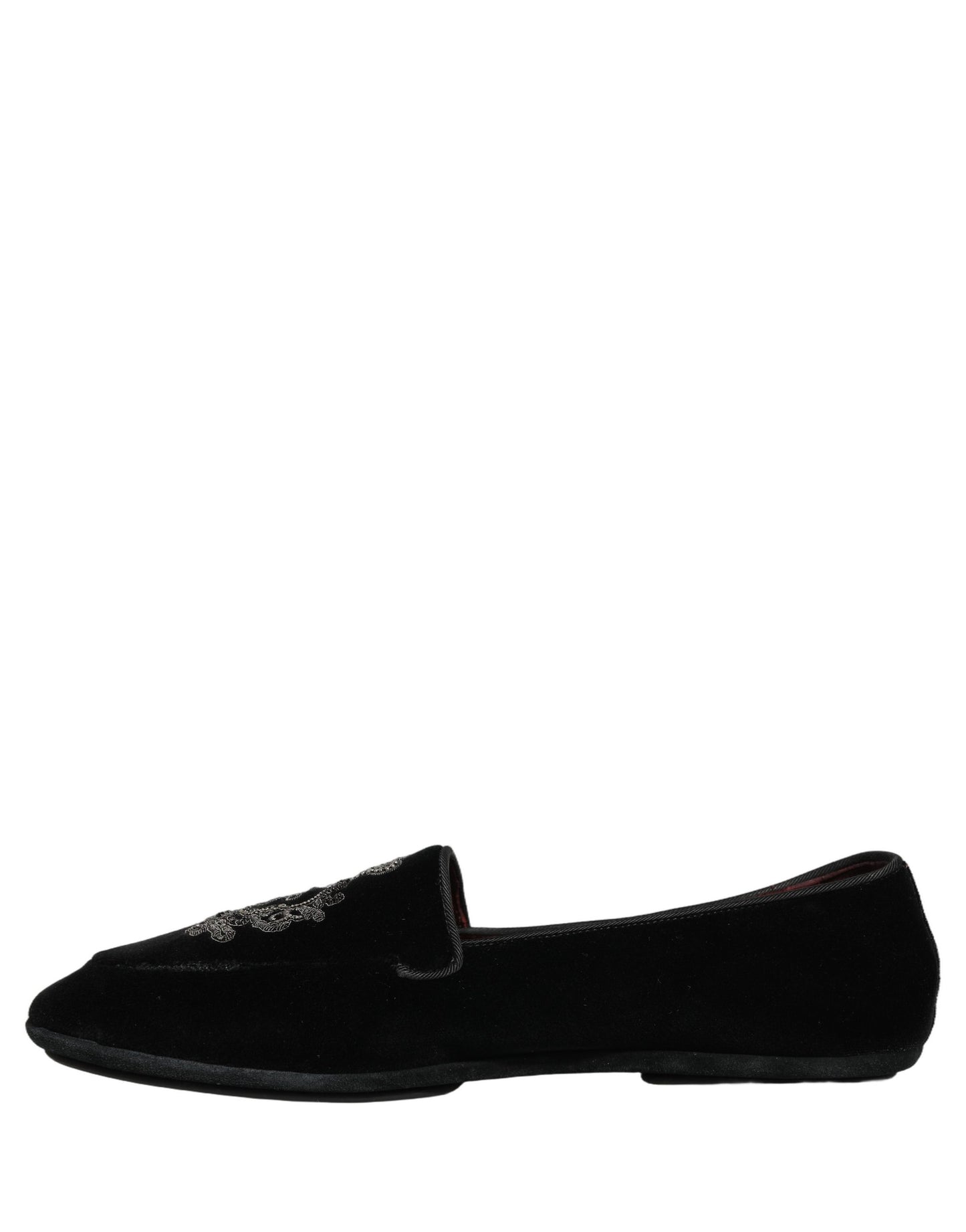 Black Velvet Crown Embroidery Loafers Shoes