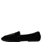 Black Velvet Crown Embroidery Loafers Shoes