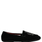 Black Velvet Crown Embroidery Loafers Shoes