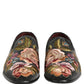 Black Velvet Floral Embroidery Loafers Shoes