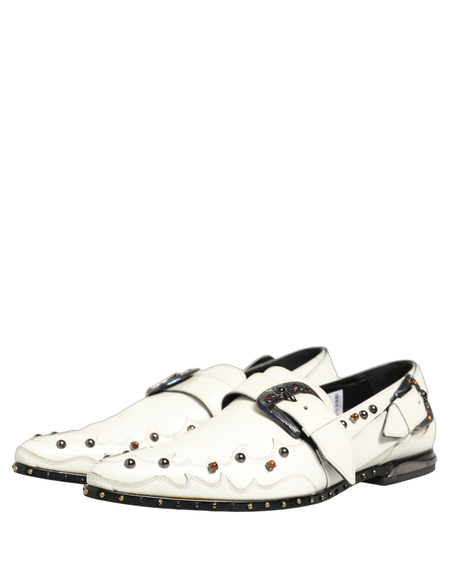 White Studded Formal Dress Monk Strap Shoes