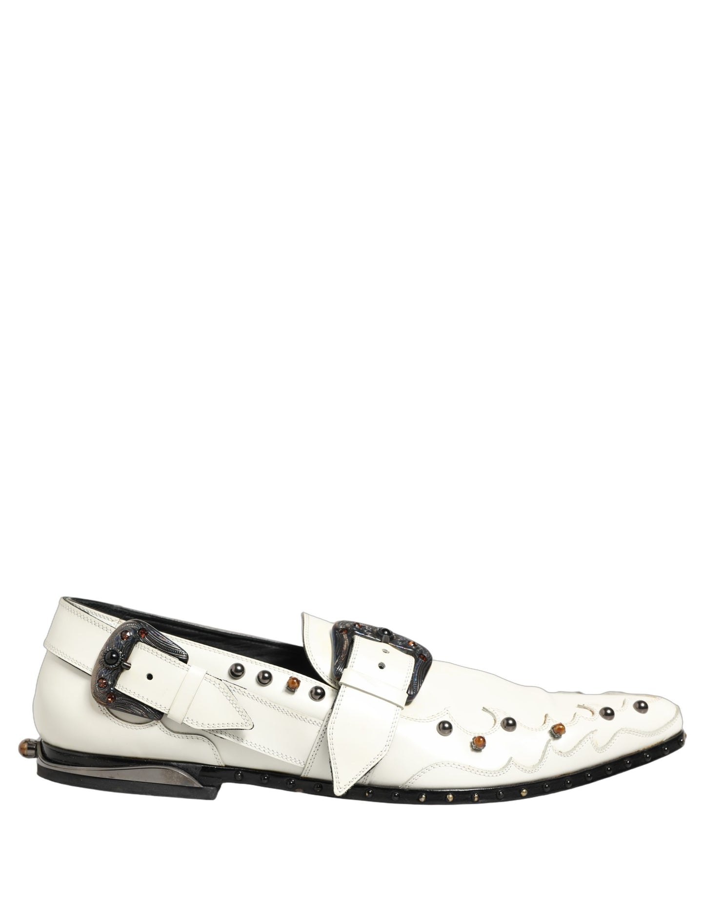 White Studded Formal Dress Monk Strap Shoes