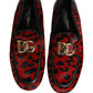 Red Leopard Print Pony Hair Dress Loafers Shoes