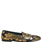 Black Gold Floral Jacquard Dress Loafers Shoes