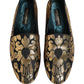 Black Gold Floral Jacquard Dress Loafers Shoes