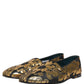 Black Gold Floral Jacquard Dress Loafers Shoes