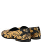 Black Gold Floral Jacquard Dress Loafers Shoes