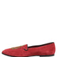 Red Velvet Logo Embroidery Men Loafers Shoes