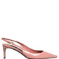Pink Leather Mid Heels Slingbacks Shoes