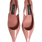 Pink Leather Mid Heels Slingbacks Shoes