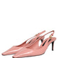 Pink Leather Mid Heels Slingbacks Shoes